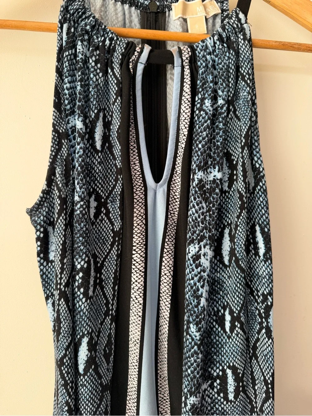 Michael Kors Blue and Black Snake-Print Halter Top
